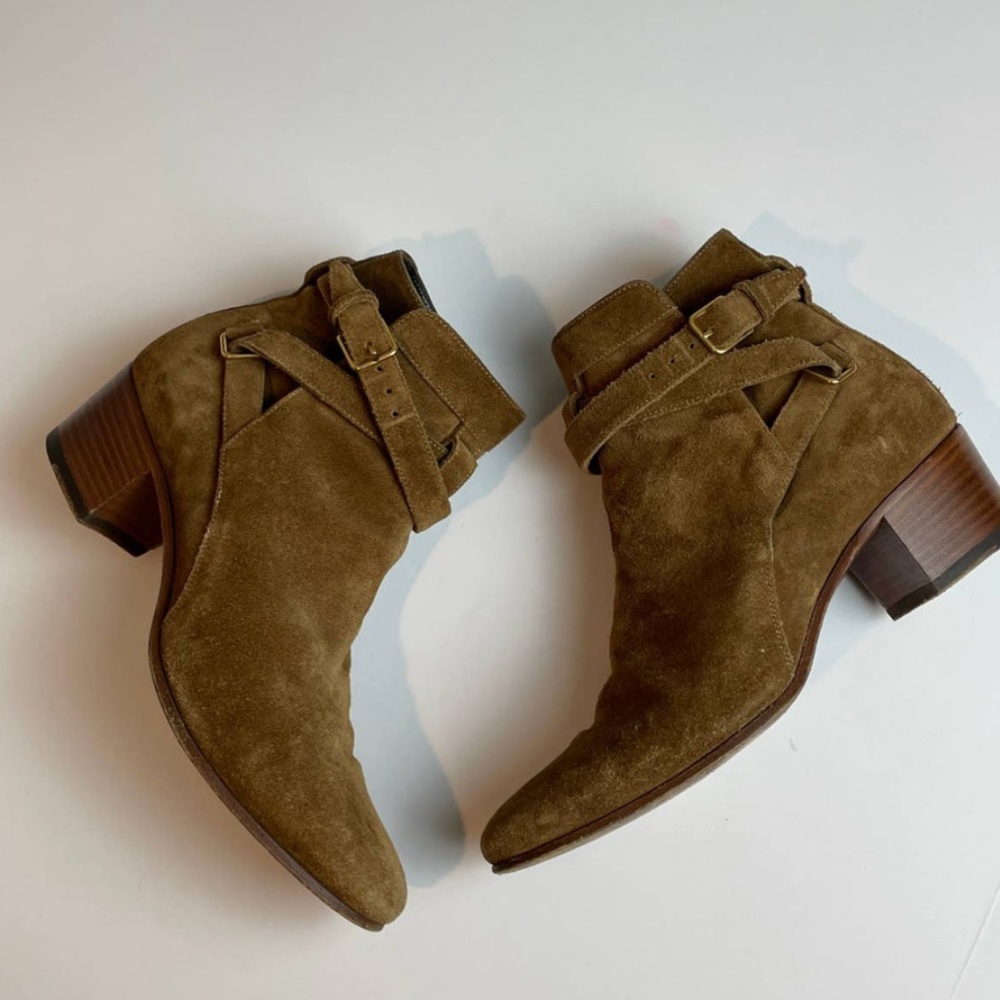 Saint Laurent Brown Suede Mid Heel Ankle Boots